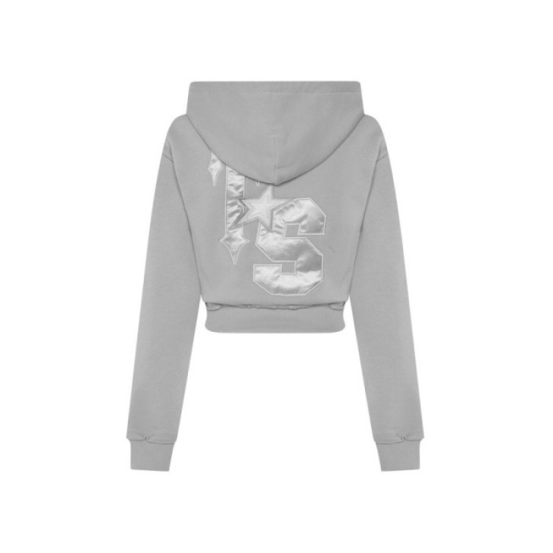 Sudadera con Capucha Trapstar TS-Star Silver Satin Applique Hoodie Mujer Gris España | UI29-720