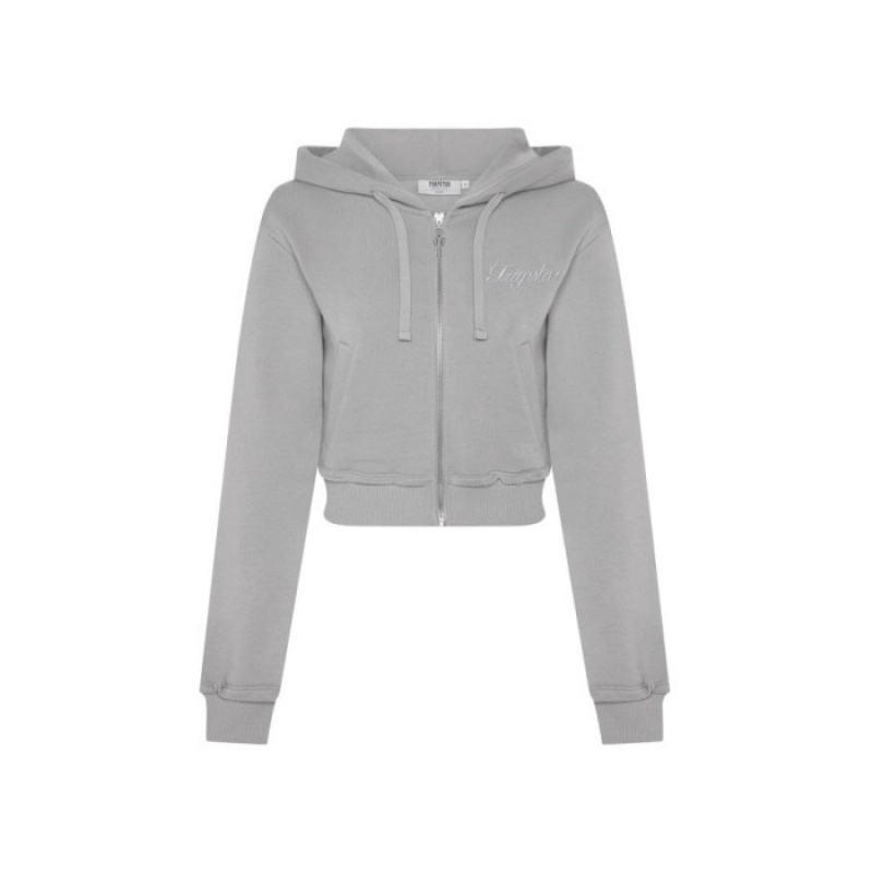 Sudadera con Capucha Trapstar TS-Star Silver Satin Applique Hoodie Mujer Gris España | UI29-720