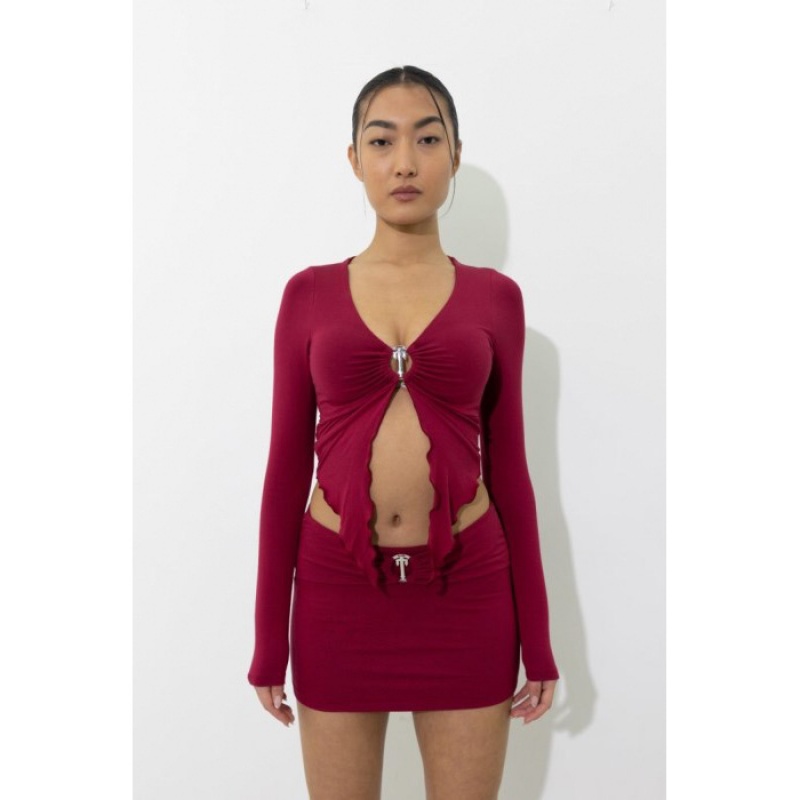 Top Trapstar Long Sleeve Wing Hem Bralette Mujer Rojas España | ZM68-069