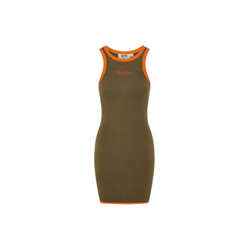 Vestido Trapstar Contrast Racer Mujer Kaki Naranjas España | DU46-370